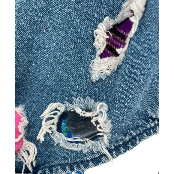 House of Holland Patchwork Denim Distressed Jean Shirt Snap size US 2 - Picture 9 of 13